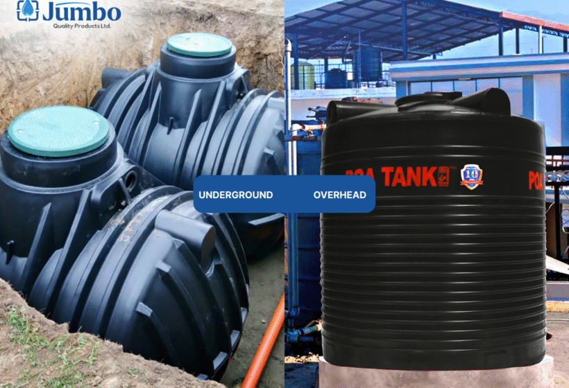 Comparison of underground and overhead water storage systems featuring Jumbo Quality, the best water tanks in Kenya.