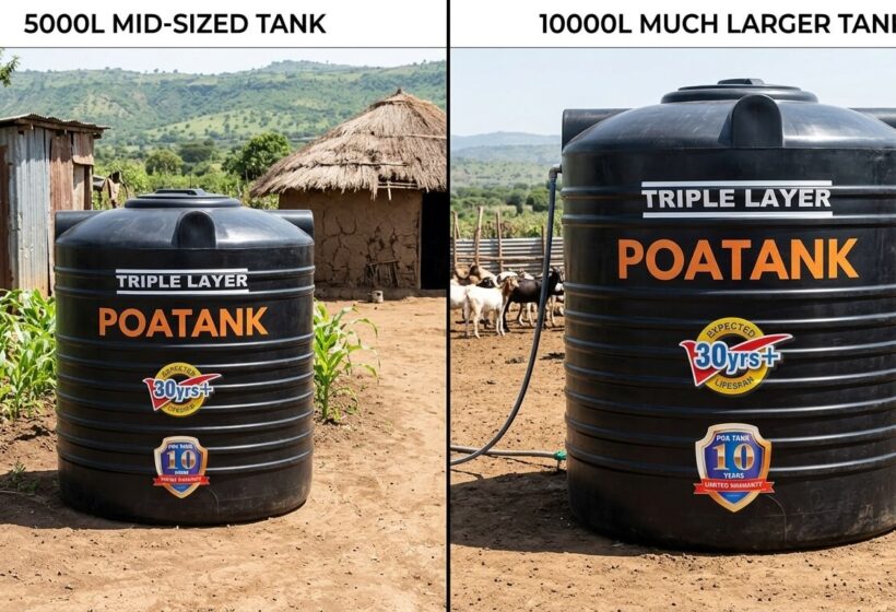 5000 litre and 10000 litre water tanks compared for household and farm use in Kenya