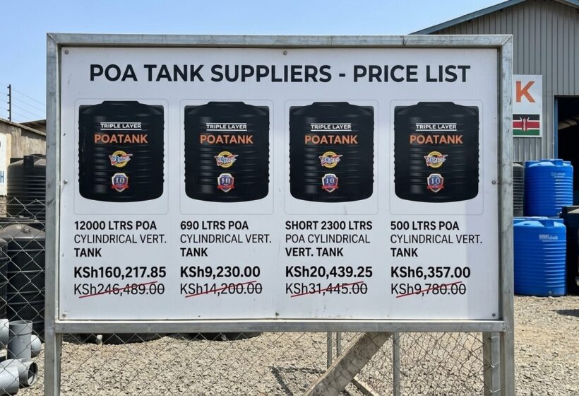 Water tank price comparison across sizes in Kenya