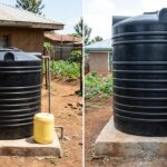 1000 litre and 3000 litre water tanks compared side by side in Kenya