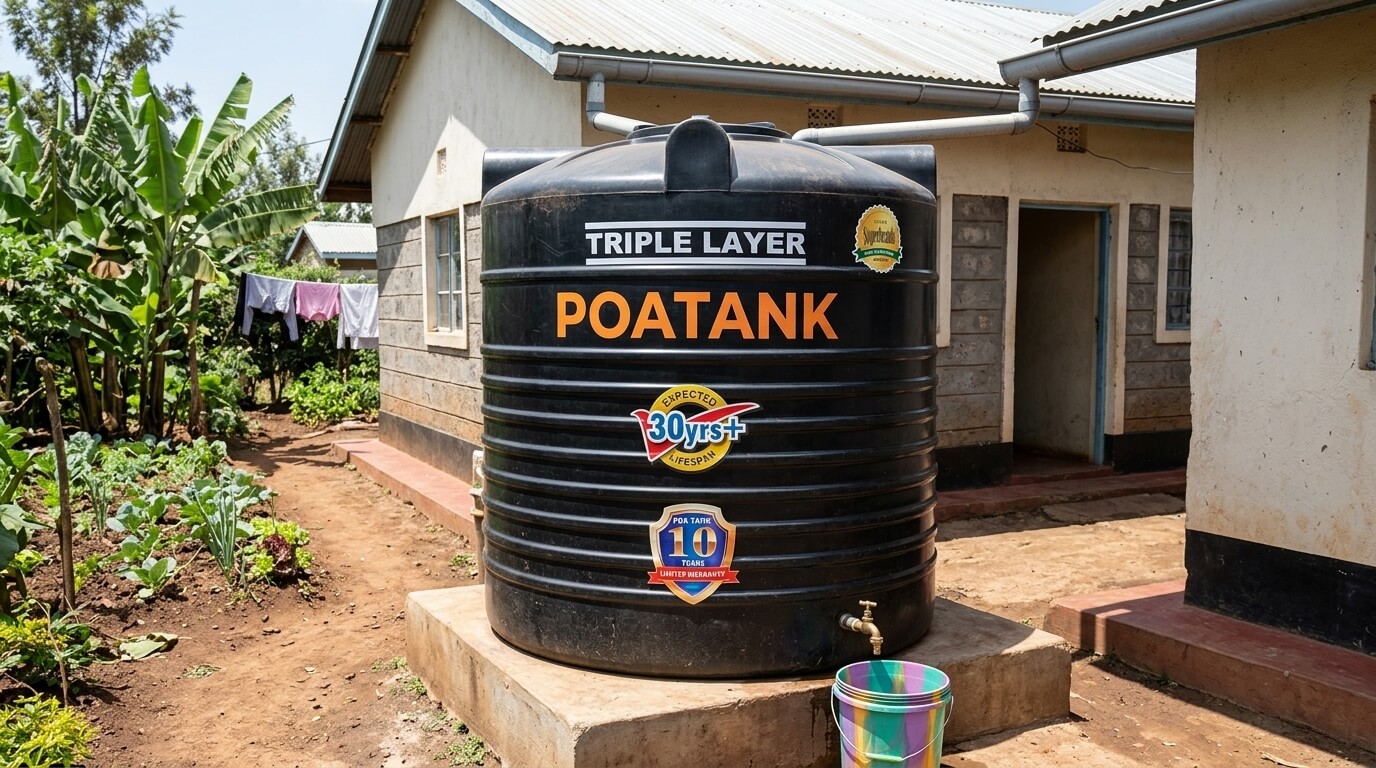 5000 litre water tank installed at a Kenyan household