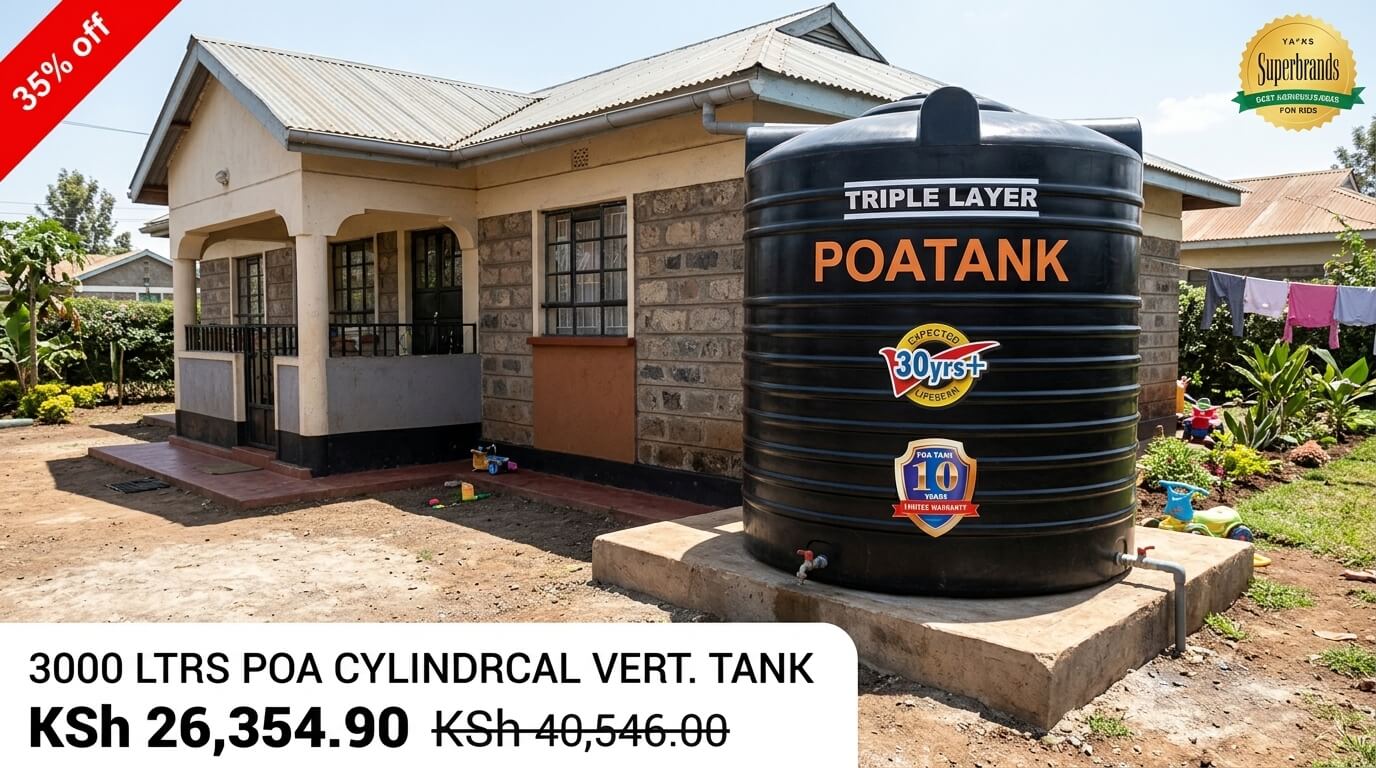 3000 litre water tank supplying a family home in Kenya