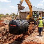 Horizontal septic tank being installed underground at a Kenyan home