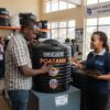 Customer collecting a genuine Poa water tank from an official Jumbo Quality branch