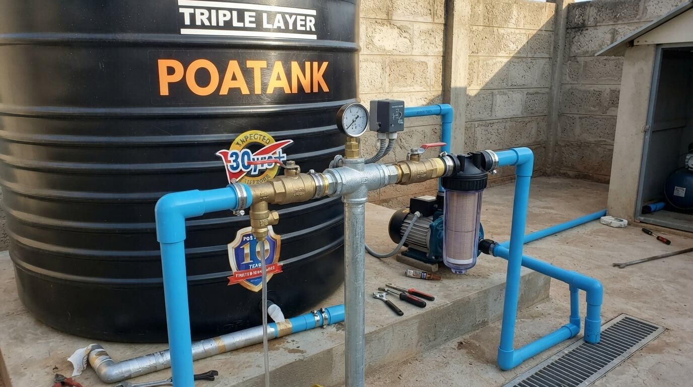 Borehole pump equipment connected to a water storage tank