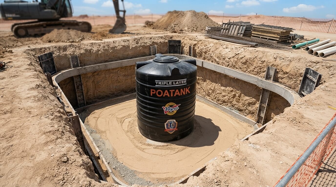Excavated pit prepared for an underground water tank installation in Kenya