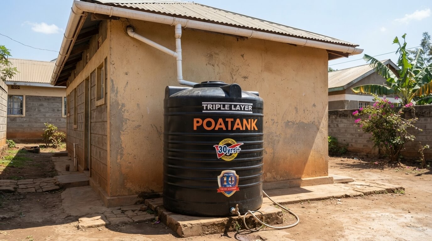Small water tank suited to a single-unit household in Kenya