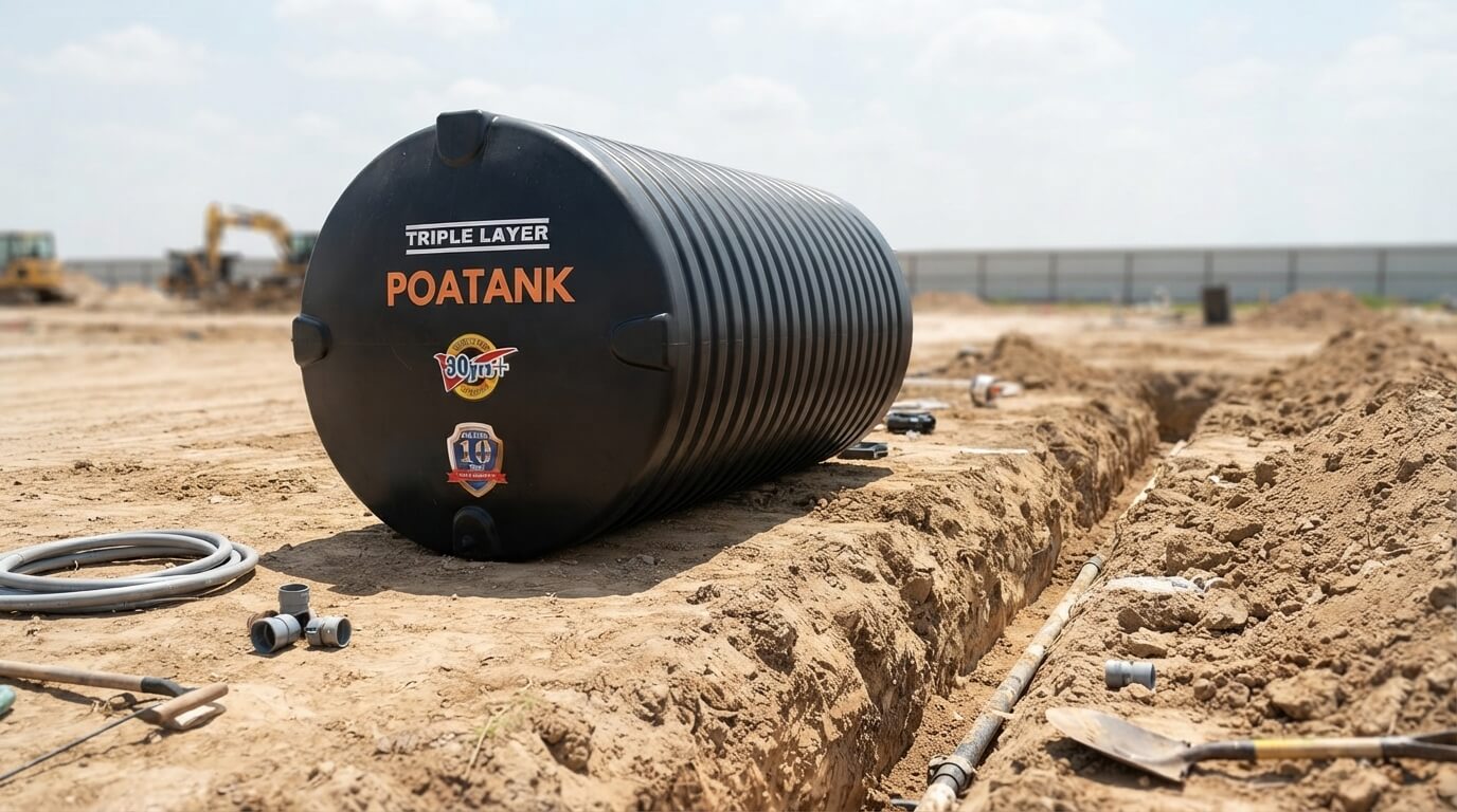 Low horizontal tank positioned for underground installation