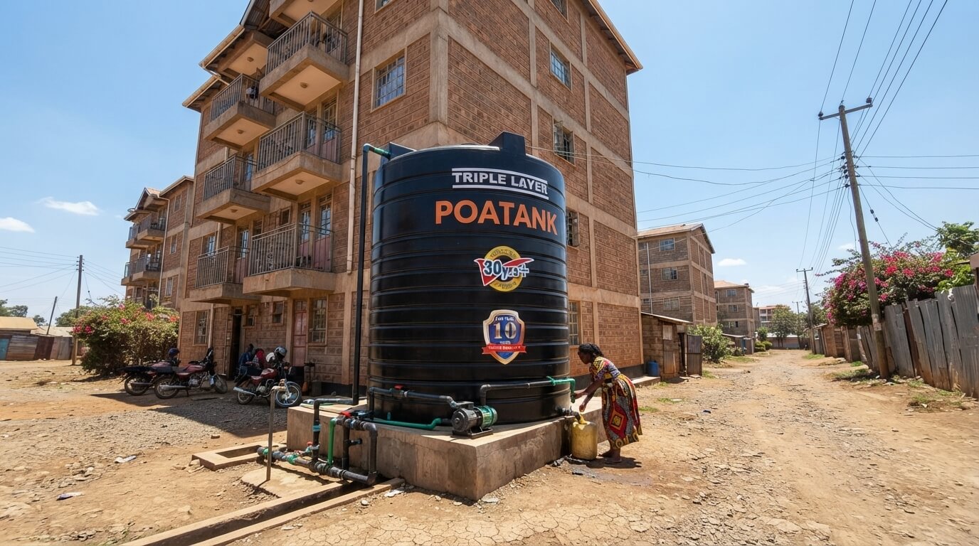 Large water tank suited to an apartment block in Kenya