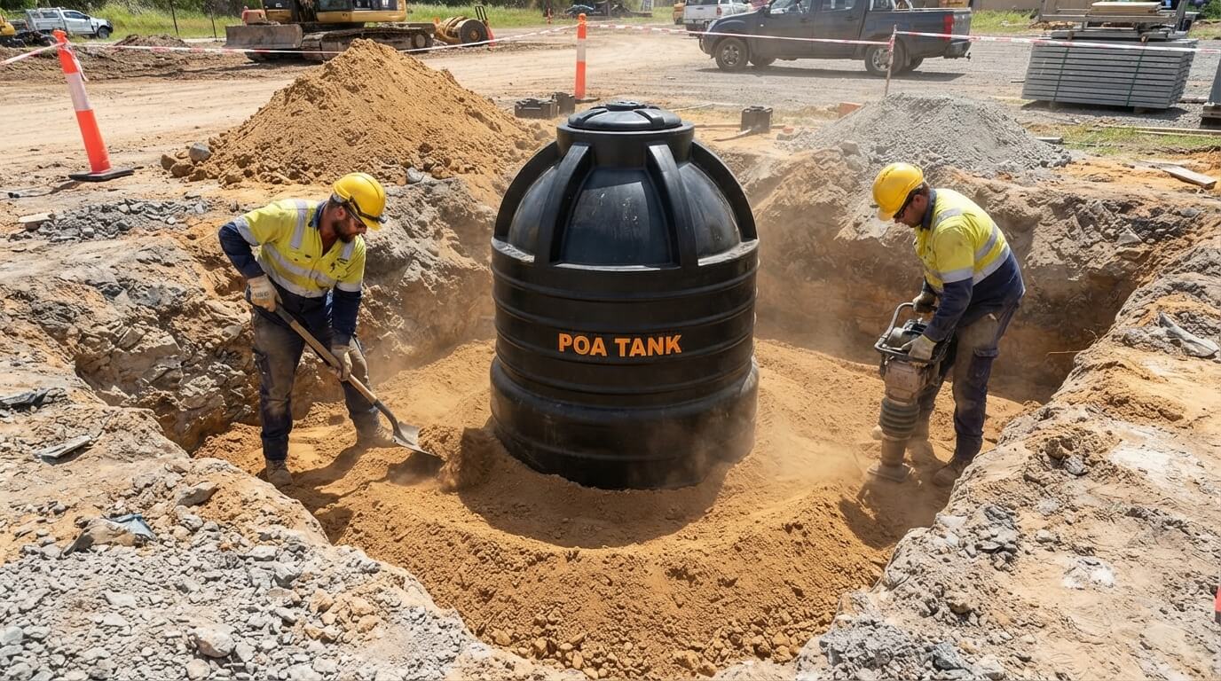 Backfilling soil around a buried underground water tank